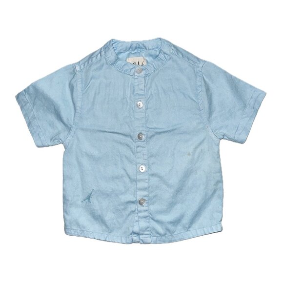 Organic Sky Blue Cotton Woven Collar Shirt and Bermuda Shorts, 6 - 12 months - Picture 2 of 11